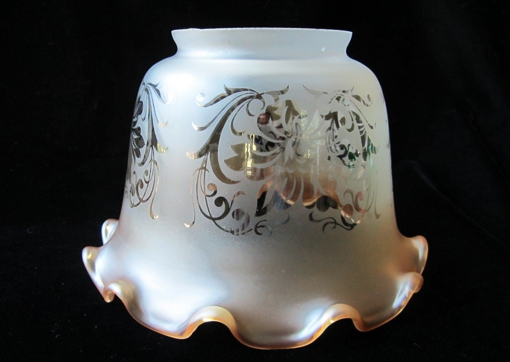 Victorian Ruffled Frosted Lamp Shade Etched Glass Floral
