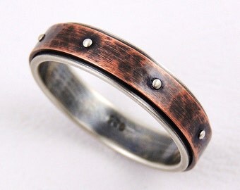 Rustic wedding band for men or woman - 6mm wedding ring,silver copper ring,engagement ring,anniversary ring,mens ring,woman ring