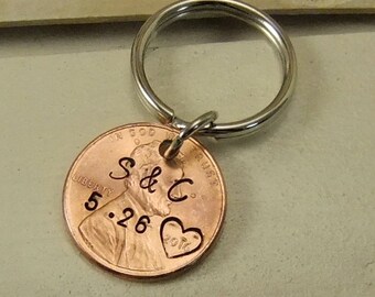Penny Keychain, Couples Keychain, Hand Stamped Keychain, Personalized Keychain, Customized Keychain