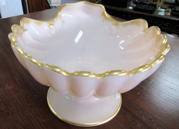 Pink Milk Glass gold trimmed bowl