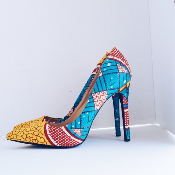 ORANGE And Blue High Heel Stilleto Wedding Pumps by ZabbaDesigns