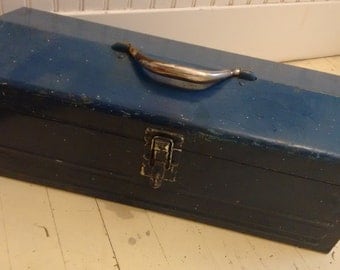 Vintage Blue Metal Tool Box