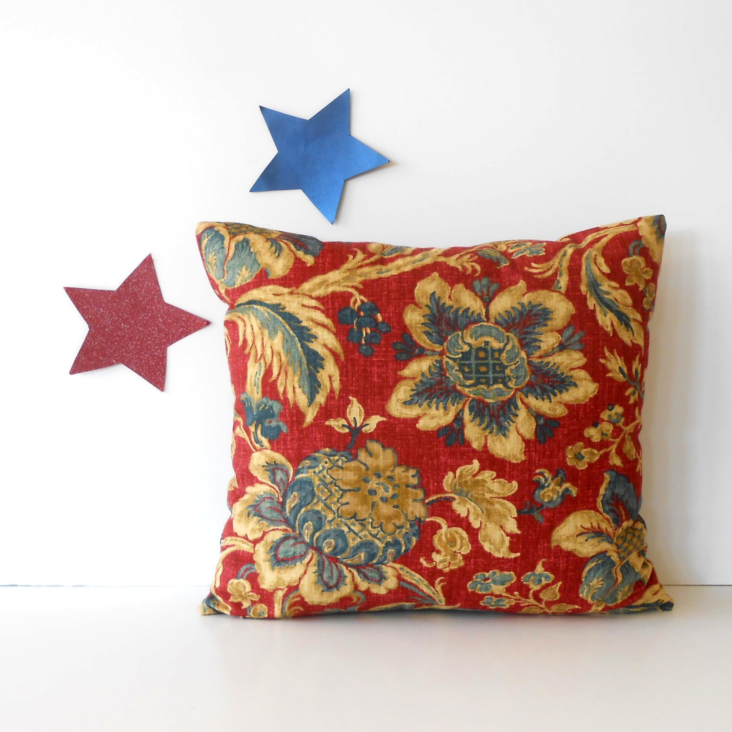 Waverly Pillow Cover 18x18 in Large Floral Print in Blues
