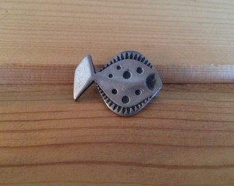 Fish Brooch, R Tennesmed Brooch, Pewter Fish, Modernist Jewelry, Rune Tennesmed, Made in Sweden, Halibut Fish Brooch, Vintage Gift For Her