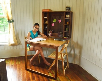Fold Down Desk- folding desk for apartments, tiny home, college students, or bedroom built from reclaimed barn wood, barn wood furniture
