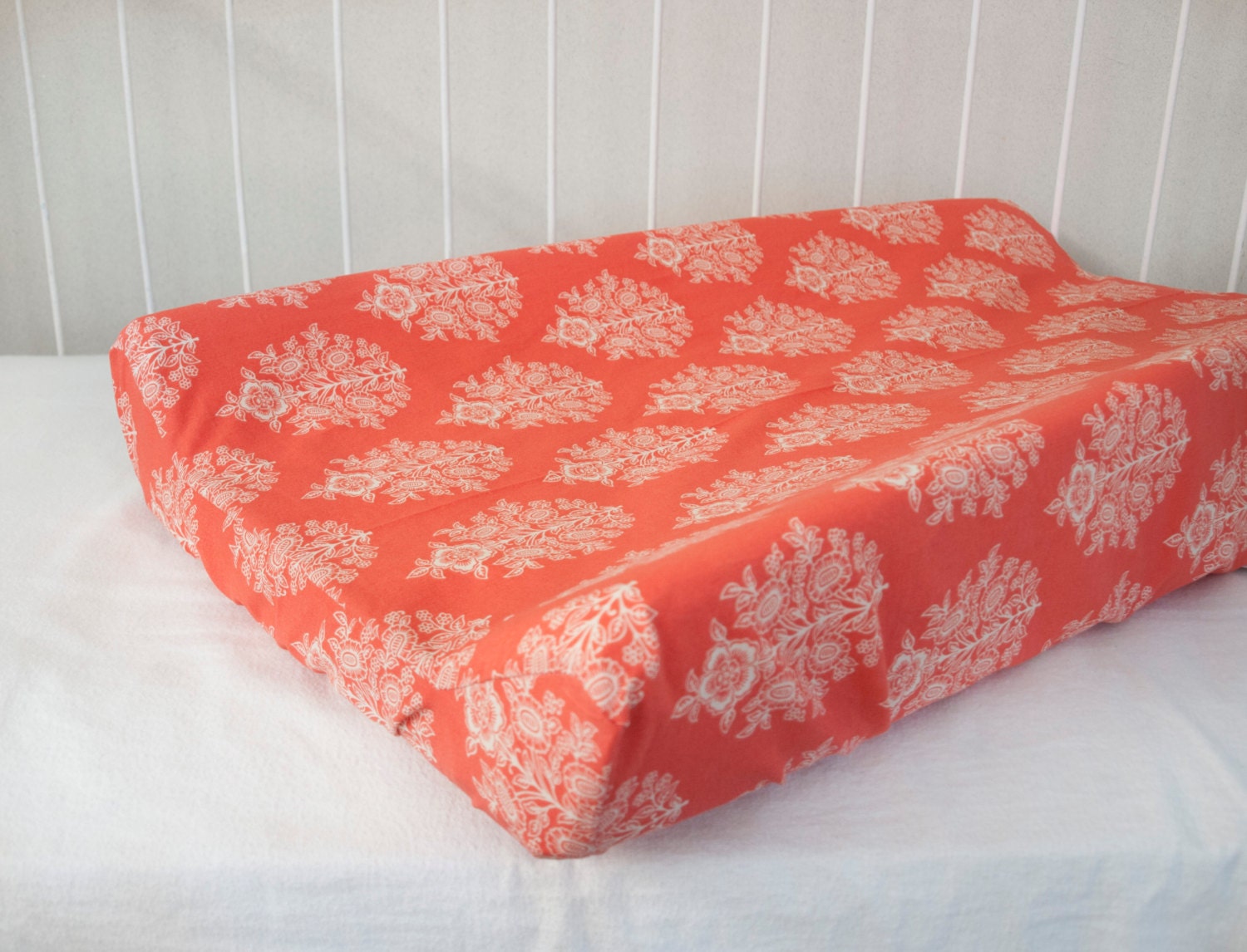 Coral Floral Damask Changing Pad / Mat Cover