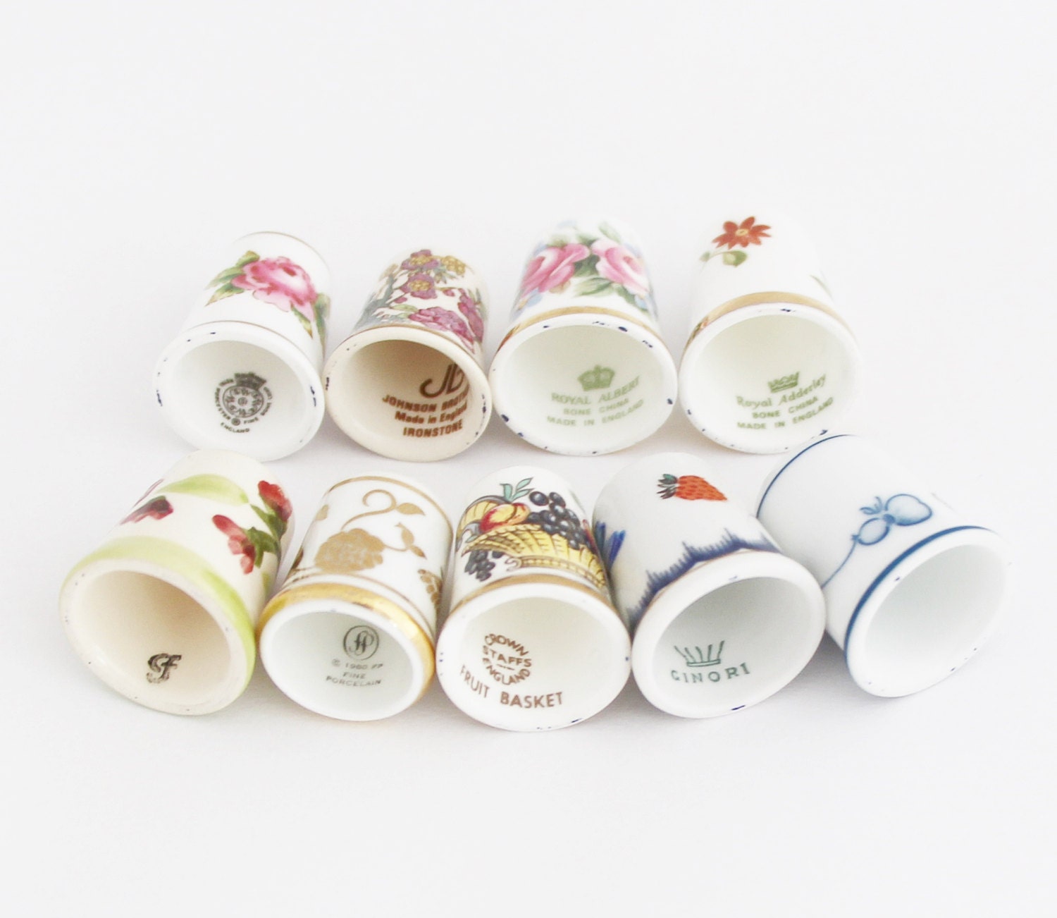 SALE 9 x Vintage Porcelain Thimbles Lot of 9 Collectible Thimbles