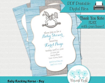 Baby Rocking Horse Boy - Printable Baby Shower Invitation / Card