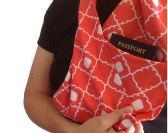 hidden pocket scarf, travel scarf, pocket scarf, travel scarf with pocket, passport scarf, scarf with zipper pocket, zipper pocket scarf