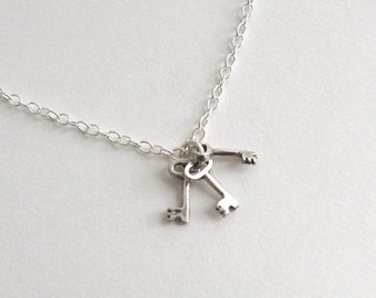 Tiny Silver Keys Necklace, Tiny Sterling Silver Key Necklace, Sterling Silver, Tiny Silver Necklace - Sterling Silver Chain