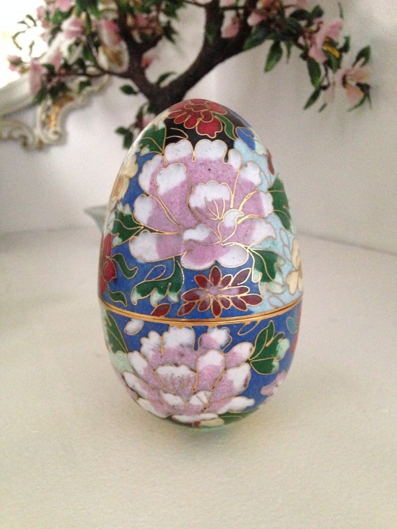 Vintage Large Floral Enamel Cloisonne Egg by TurnaroundThrift