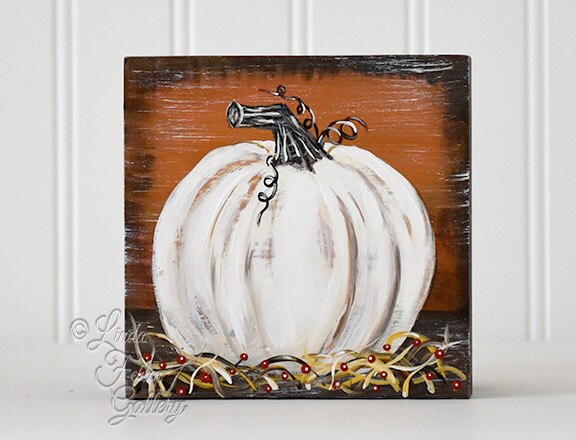 Primitive Art Autumn Decor Fall Art Shelf by LindaFehlenGallery