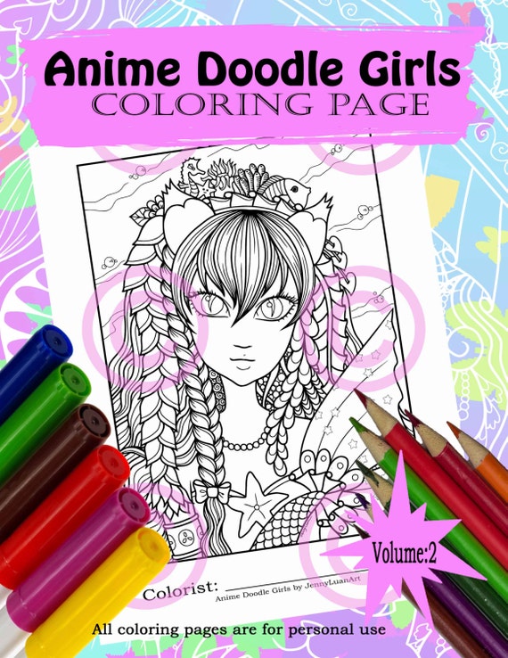 Anime Doodle Girl Coloring Page For Adult Coloring Kitty