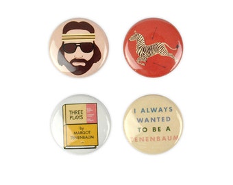 Royal Tenenbaum button Set! Wes Anderson, Three Plays, Margot, Eli Cash, Richie, Owen Wilson