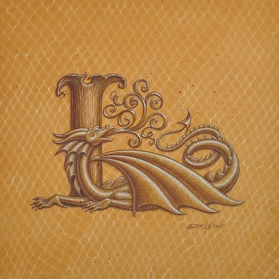 Dragon letter L an ornate fantasy monogram from the by ZooLN