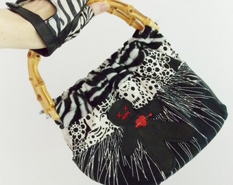 VooDoo Doll purse / skull handbag bamboo handles/ tiki purse/ rockabilly handbag