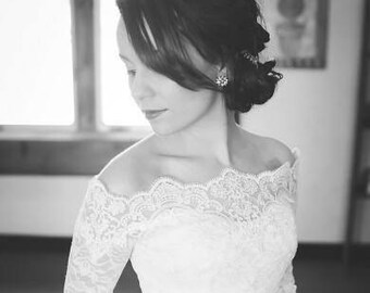 Bridal Off-Shoulder / French Lace wedding jacket/ Bolero shrug/ jacket /bridal lace top