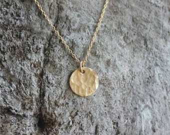 Tiny Gold necklace, hammered Circle, layering necklace, gold fill, tiny necklace, tiny charm necklace, hammered
