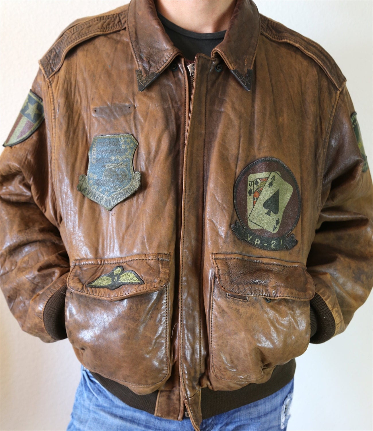 AUTHENTIC AVIREX USA Vintage Flight Garment Jacket Leather