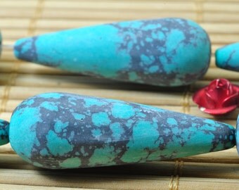 13 pcs of Green Turquoise matte teardrop beads in 10 x 30 mm