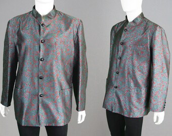 Vintage 60s YVES SAINT LAURENT Early Rive Gauche Mens Designer Jacket Nehru Collar Jacket Silk Brocade Coat Paisley Coat 1960s Hippie Jacket