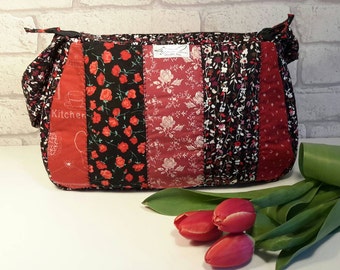Black and red, handbag, valentines, patchwork, shoulder bag, medium purse