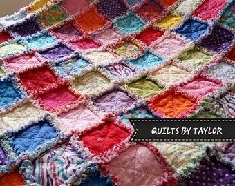 Flannel Rag Quilt, 57 X 59, Scrappy Flannel Rag Quilt, Large Lap Size, Rainbow Quilt, Rainbow Flannel