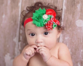 Christmas headband, baby headband, xmas headband, baby first christmas, red and green headbands, holiday bows, infant headbands, 1st xmas