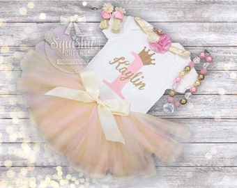 1st Birthday Girl Outfit Pink and Gold Birthday Outfit, Princess Tutu Birthday Outfit Includes: Top, Tutu, Necklace, Headband, Sandals