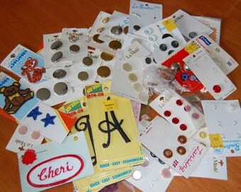 Botton Lot ~ Vintage Buttons ~ Vintage Irons Ons ~ Sew Perfect Appliques