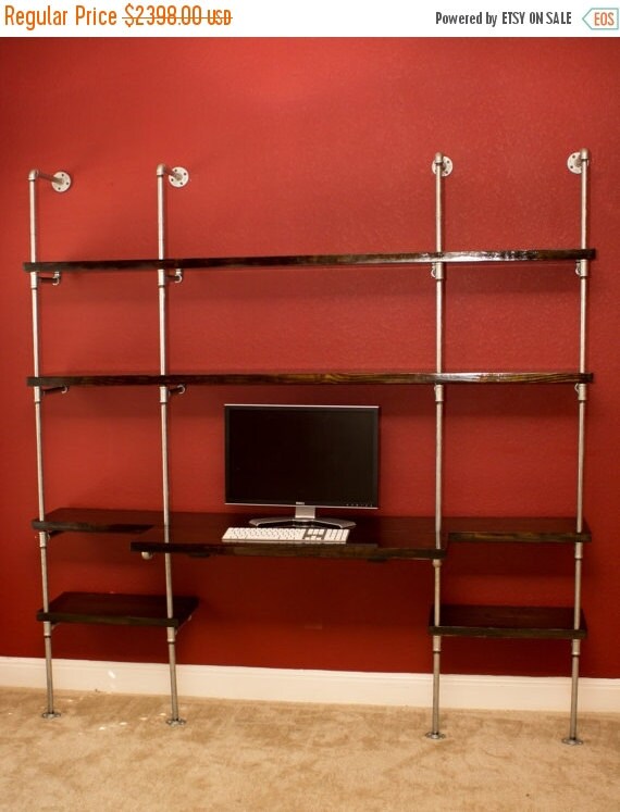 Industrial Pipe Shelving w/Desk Industrial shelving unit, shelves, bookshelf, bookshelves