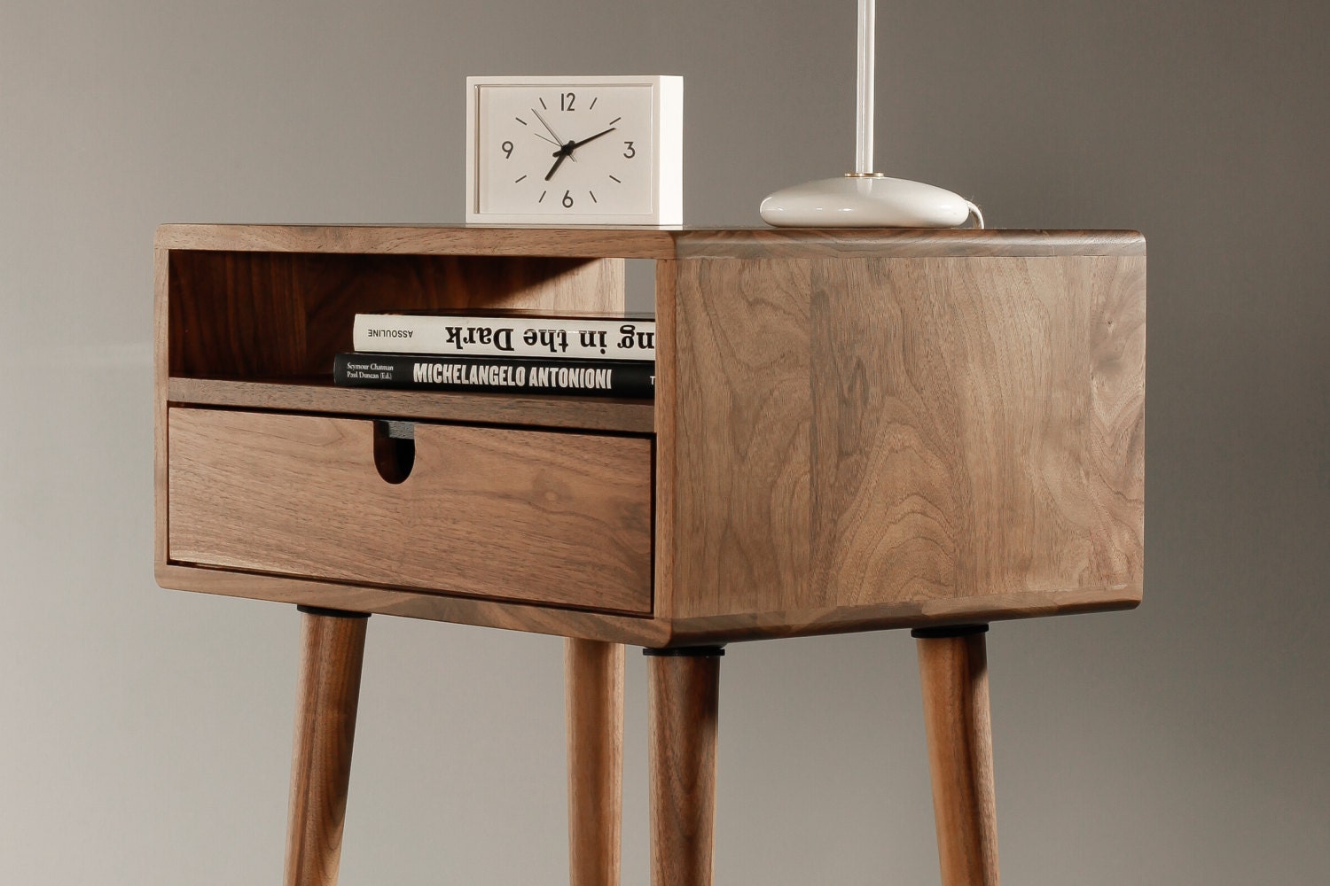 Mid Century Nightstand with Drawer in Walnut