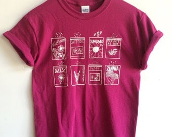 Flower Shirt, Screen Printed T Shirt, Garden Shirt