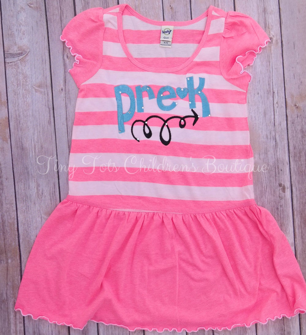 PreK Kindergarten 1st Grade Embroidered Dress First Day Of