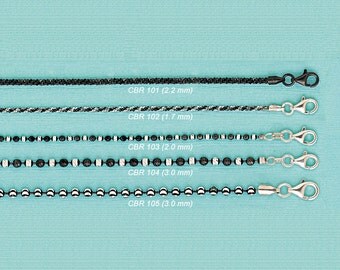 E) 925 Solid Sterling Silver Chain Necklaces-BlackRuthenium Over Solid Silver-Pendant Chains-Italian Solid Sterling Silver Chains