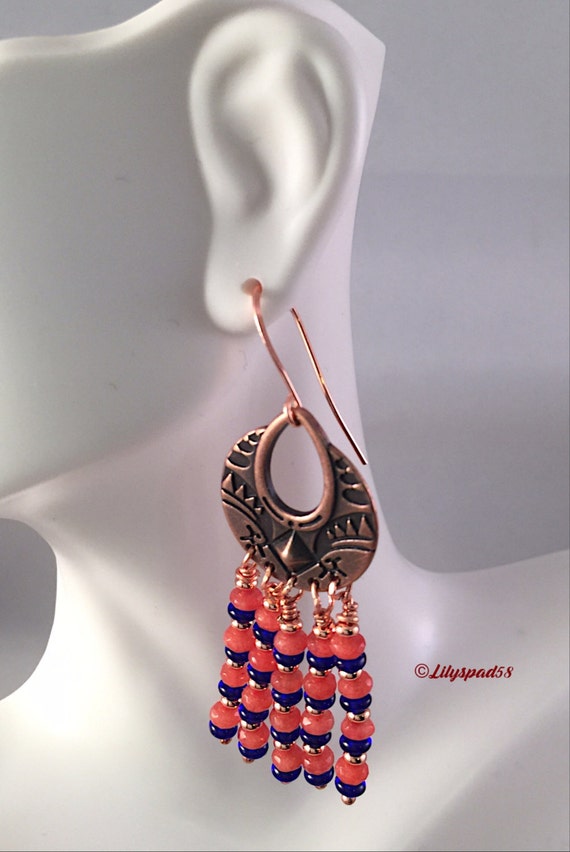 Southwest Copper Beaded Earrings Gift for Her Dangle Drop