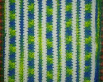 Beautiful Afghan / Blanket in cream n varigated blues n greens