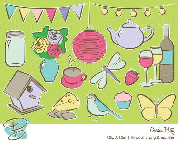 Garden Party Clip Art Set Hi-quality png & by BetteLoveStudio