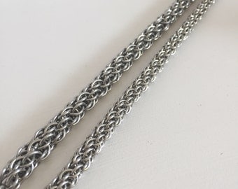 Couples Bracelets, Silver Stainless Steel Bracelets, Candy Cord Chainmaille, His and His and Her Bracelet, Anniversary Gifts, Partner Gifts
