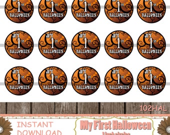 INSTANT DOWNLOAD-My 1st Halloween,Bottle Cap Images,Digital Images,Digital Download,Cupcake Toppers,Printable,One Inch Circle(102HAL)