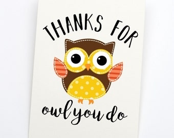 Owl thank you note | Etsy