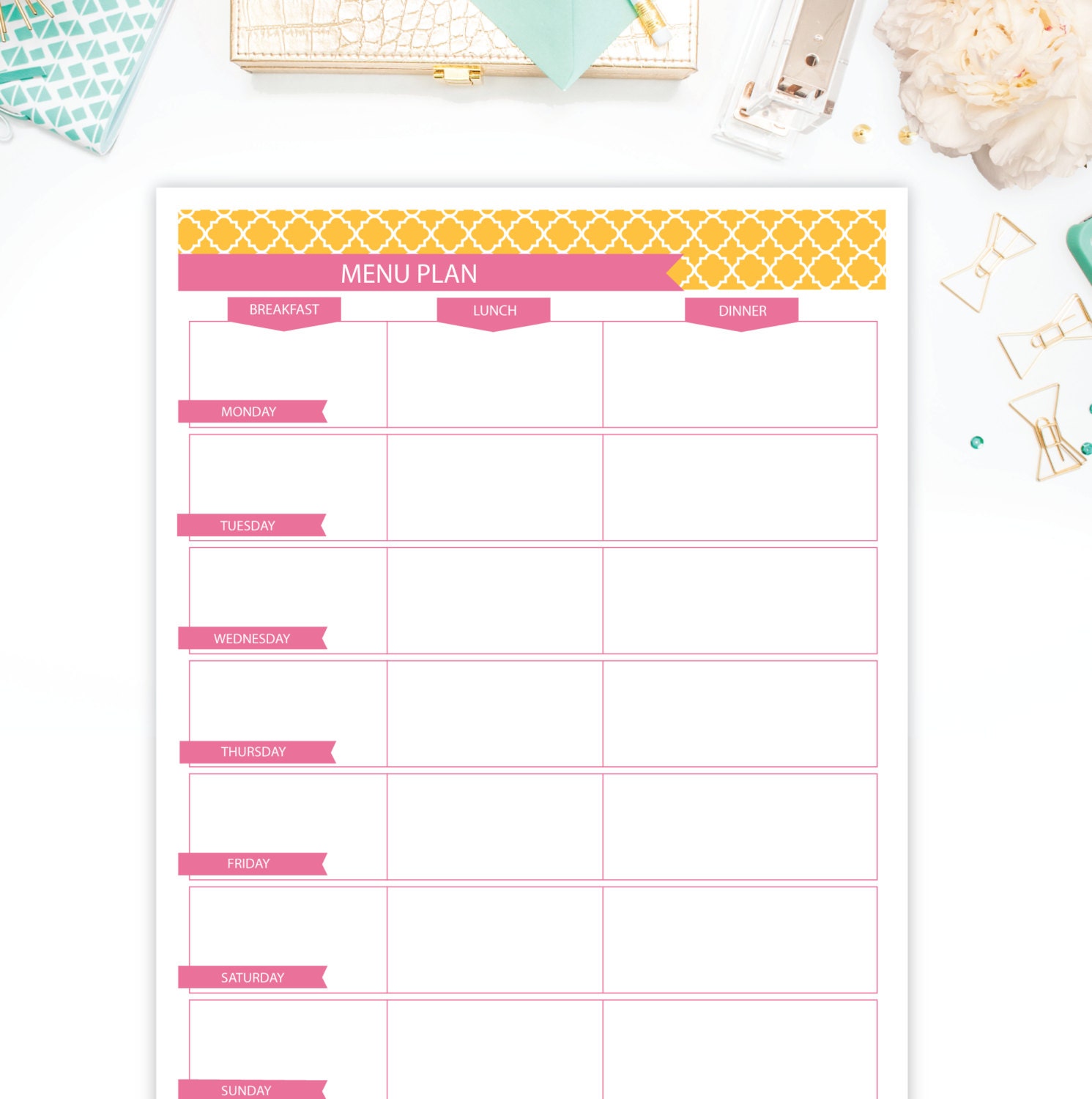 menu plan weekly meal planning template printable editable