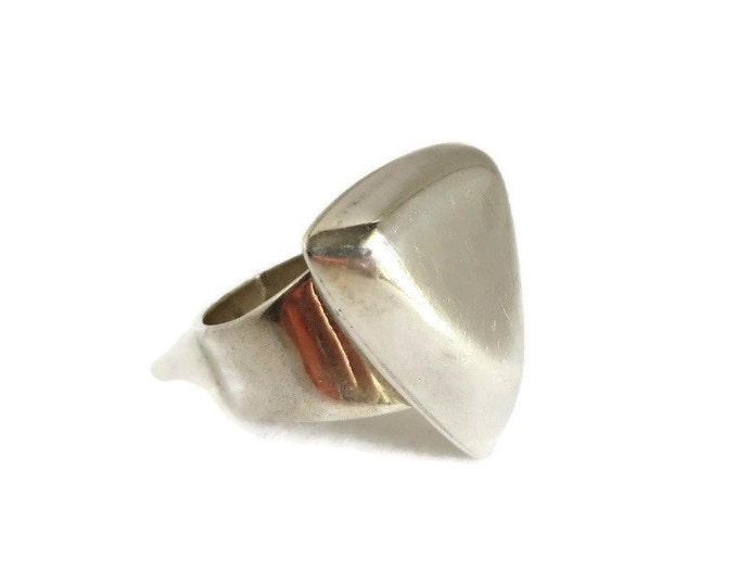 Sterling Silver Triangle Ring, Vintage Wide Band Ring, Size 7