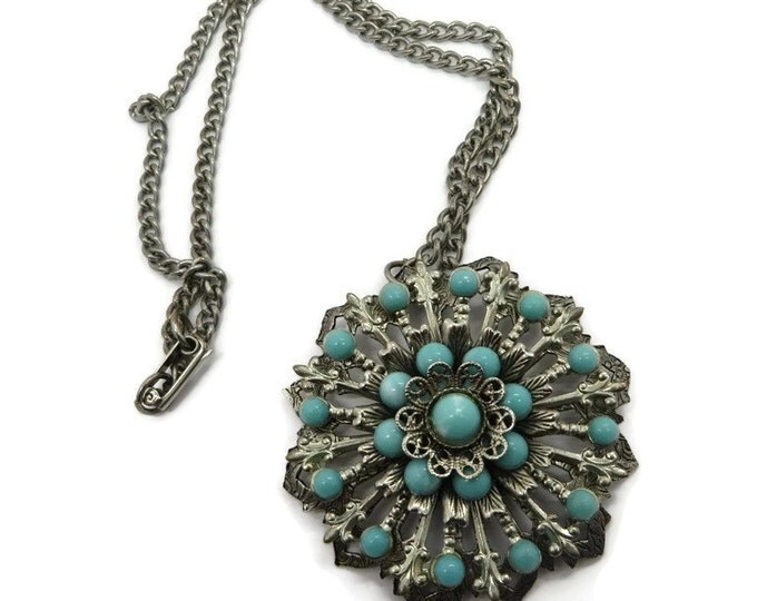 Faux Turquoise Silvertone Vintage Pendant