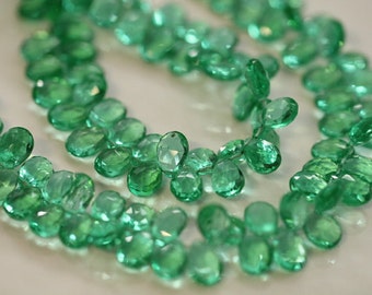 Emerald Green Quartz Faceted Pear Briolettes, 9 - 10 mm, Half Strand, 26 beads GM2205FP/10/2 #351