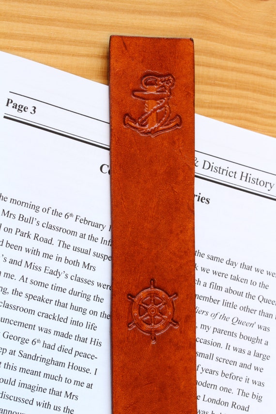Anchor Bookmark Deluxe Leather Bookmark by TinasLeatherCrafts