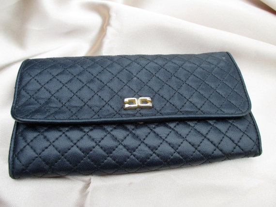 Vintage Jeun Bang Black Quilted Leather Snap Clutch Wallet