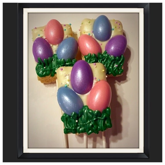 Easter Egg Chocolate covered Rice Krispie Treat pops Easter