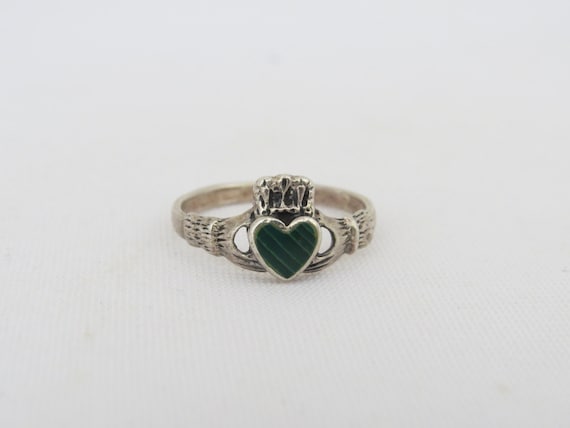 Vintage Claddagh Sterling Silver Inlay Malachite Ring Size 8