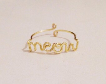 Meow Wire Ring | Kitten and Cat Lover Adjustable Gold Wire Ring